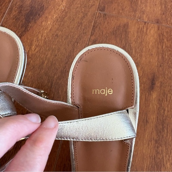 Maje Gold Metallic Leather Sandals Heels Size 40 US 9.5 - Picture 6 of 11
